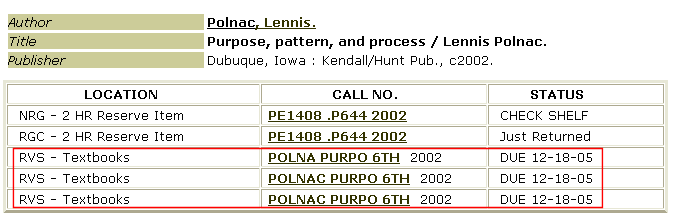 example of a textbook listing in the catalog